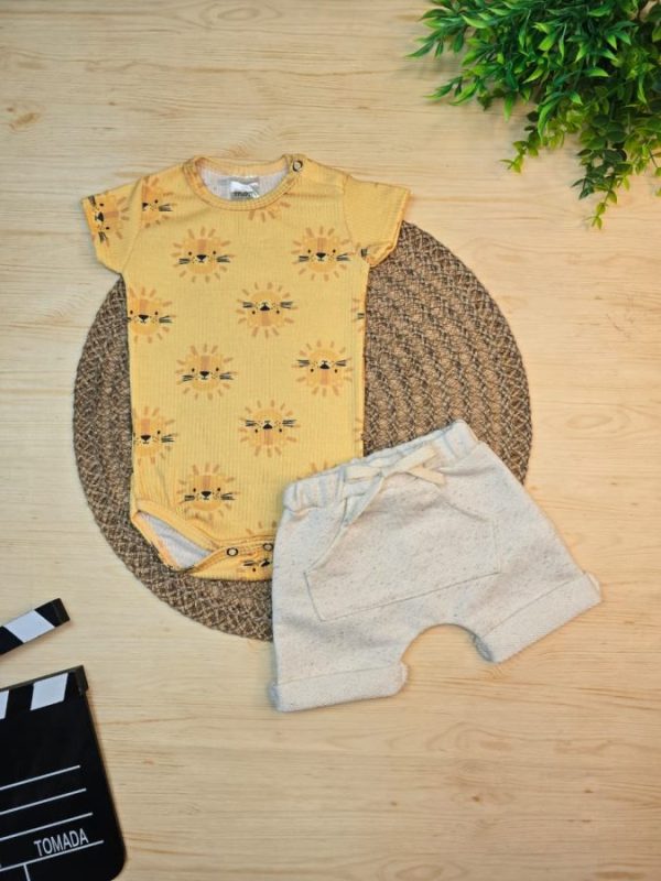 Conjunto Body Canelado e Shorts Em Linho - Leão Sol