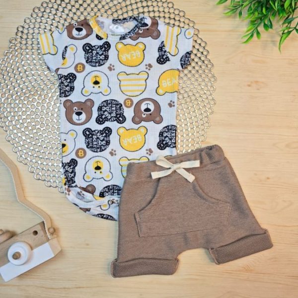 Conjunto Body Canelado e Shorts Mustang - Urso
