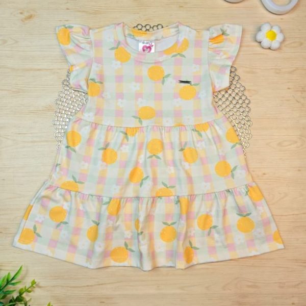 Vestido Infantil Cotton Algodão Penteado Estampado Digital - Laranjas