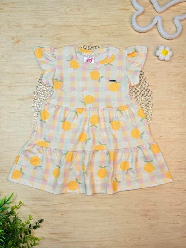 Vestido Infantil Cotton Algodão Penteado Estampado Digital - Laranjas