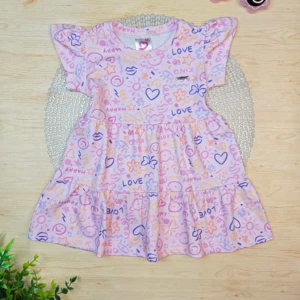 Vestido Infantil Cotton Algodão Penteado Estampado Digital - Happy Love