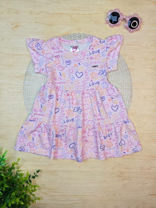 Vestido Infantil Cotton Algodão Penteado Estampado Digital - Happy Love