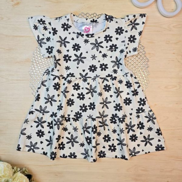 Vestido Infantil Cotton Algodão Penteado Estampado Digital - Florzinhas Preto