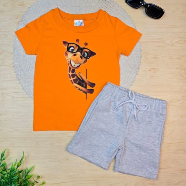 Conjunto Infantil Camiseta e Bermuda Moletinho - Girafa Óculos