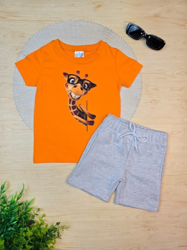 Conjunto Infantil Camiseta e Bermuda Moletinho - Girafa Óculos