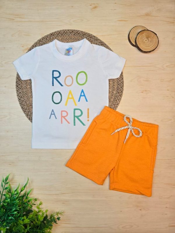 Conjunto Infantil Camiseta e Bermuda Moletinho- Roar