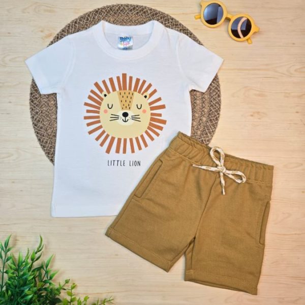 Conjunto Infantil Camiseta e Bermuda Moletinho- Leão