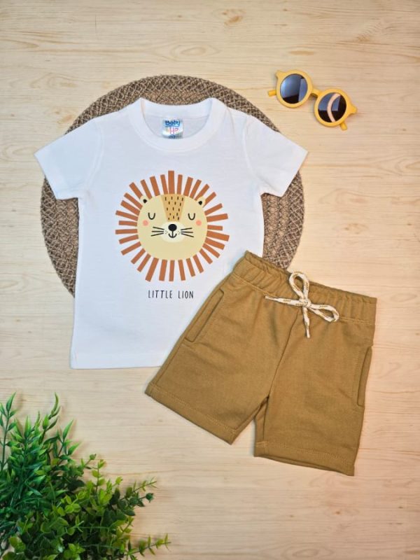 Conjunto Infantil Camiseta e Bermuda Moletinho- Leão