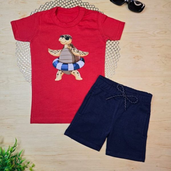 Conjunto Infantil Camiseta e Bermuda Moletinho - Tartaruga Bóia