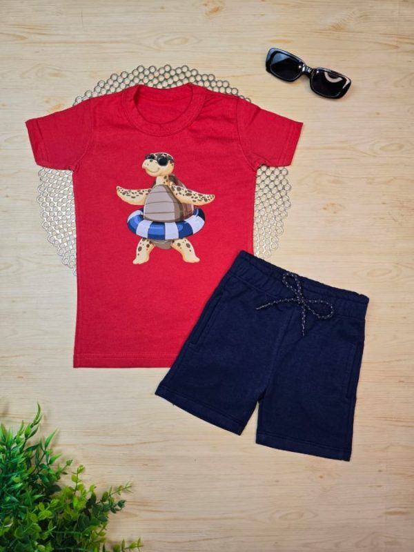 Conjunto Infantil Camiseta e Bermuda Moletinho - Tartaruga Bóia