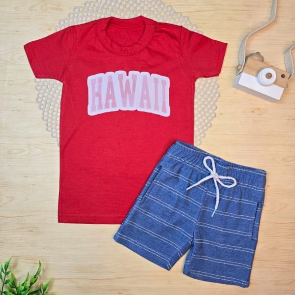 Conjunto Infantil Camiseta e Bermuda Moletinho - Hawaii