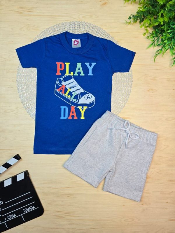 Conjunto Infantil Camiseta e Bermuda Moletinho - Play Al Day
