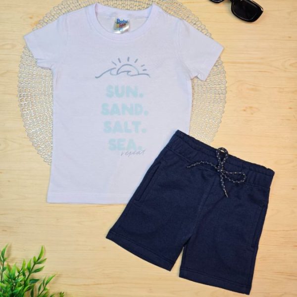 Conjunto Infantil Camiseta e Bermuda Moletinho - Sol, Areia, Sal e Mar