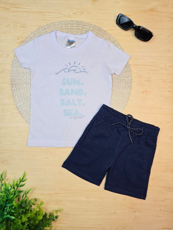 Conjunto Infantil Camiseta e Bermuda Moletinho - Sol, Areia, Sal e Mar