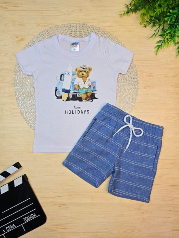 Conjunto Infantil Camiseta e Bermuda Moletinho - Urso Verão