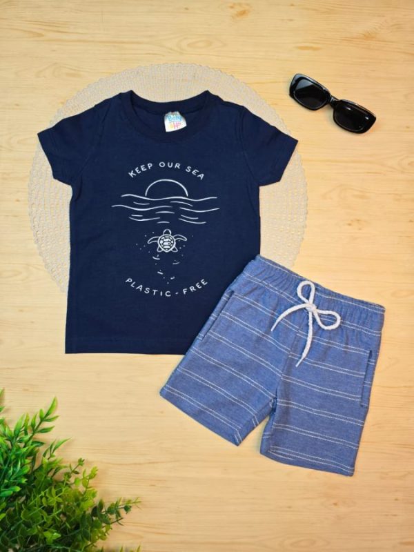 Conjunto Infantil Camiseta e Bermuda Moletinho- Tartaruga