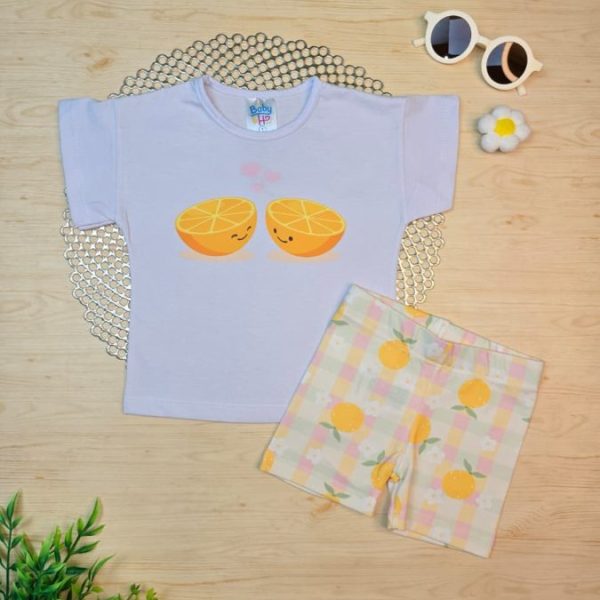 Conjunto Infantil de Menina Blusa e Shorts Ciclista - Laranjas