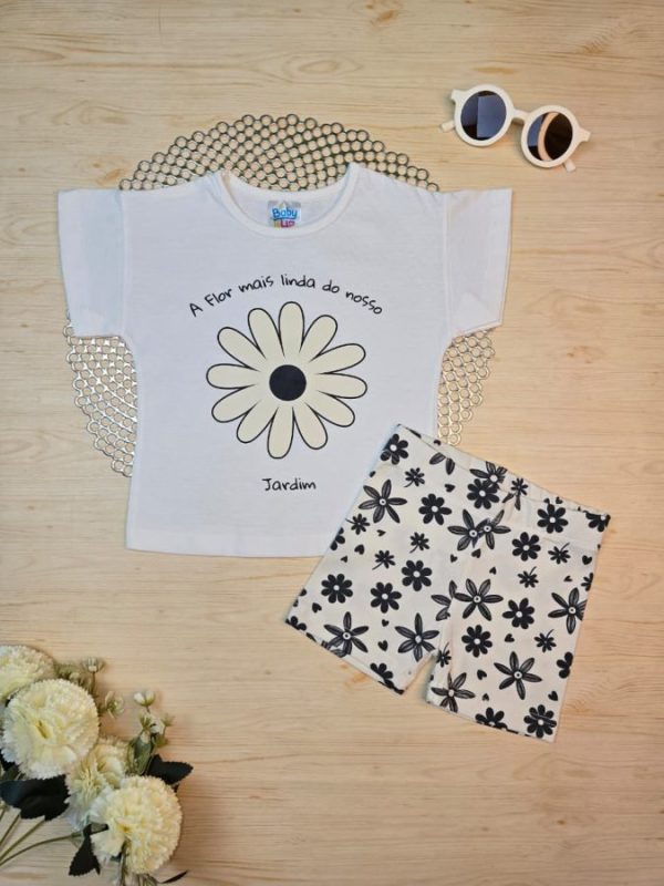 Conjunto Infantil Blusa e Ciclista - Florzinhas Preto