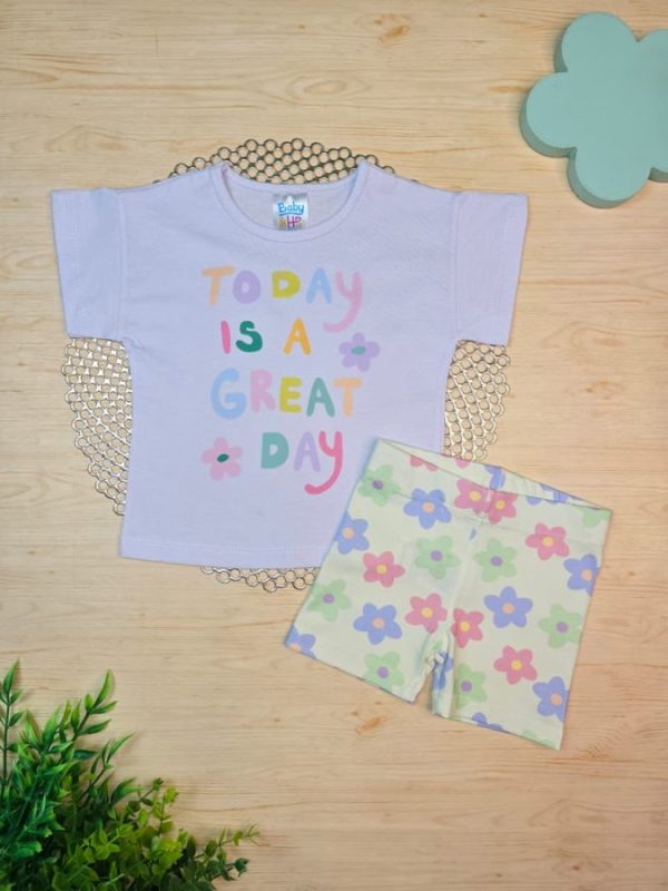Conjunto Infantil Blusa e Ciclista -Verde Flores