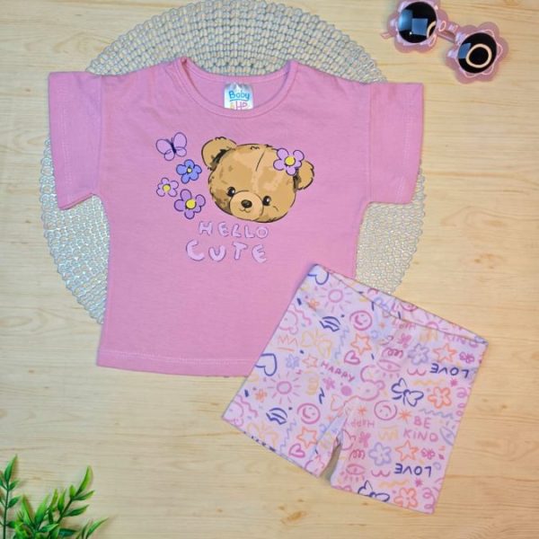 Conjunto Infantil de Menina Blusa e Shorts Ciclista  - Rosa Happy Love
