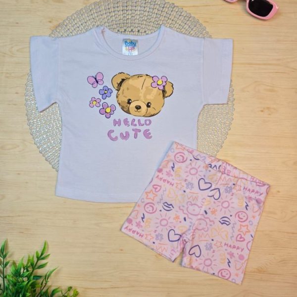 Conjunto Infantil de Menina Blusa e Shorts Ciclista - Branco Happy Love