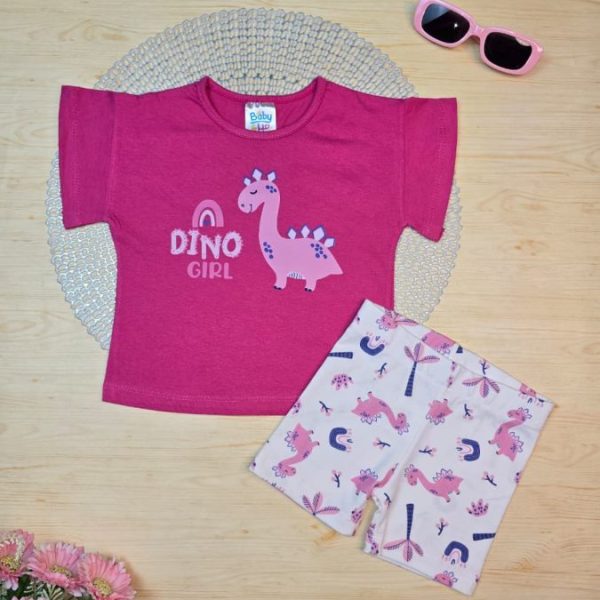 Conjunto Infantil de Menina Blusa e Shorts Ciclista - Dino Girl