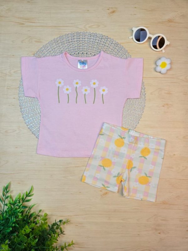 Conjunto Infantil Blusa e Ciclista - Rosa Laranja