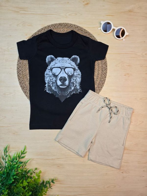Conjunto Infantil Camiseta e Bermuda Moletinho- Urso