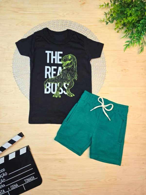 Conjunto Infantil Camiseta e Bermuda Moletinho- Dinossauro