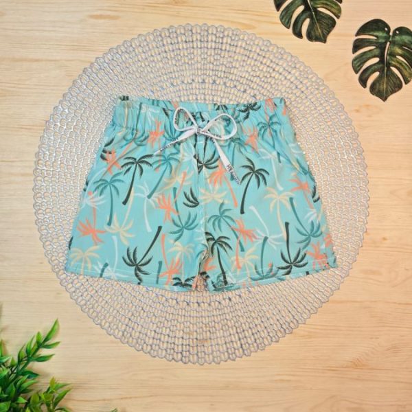 Shorts Infantil De Tactel c/ Elastano Estampado - Coqueiros