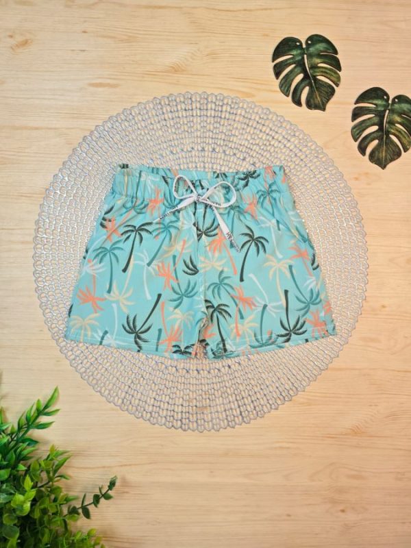 Shorts Infantil De Tactel c/ Elastano Estampado - Coqueiros