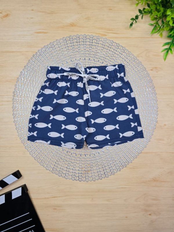 Shorts Infantil De Tactel c/ Elastano Estampado - Peixinhos