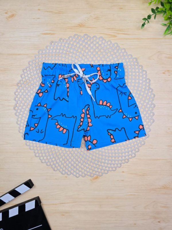 Shorts Infantil De Tactel c/ Elastano Estampado - Dinossauro