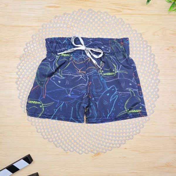 Shorts Infantil De Tactel c/ Elastano Estampado - Tubarão