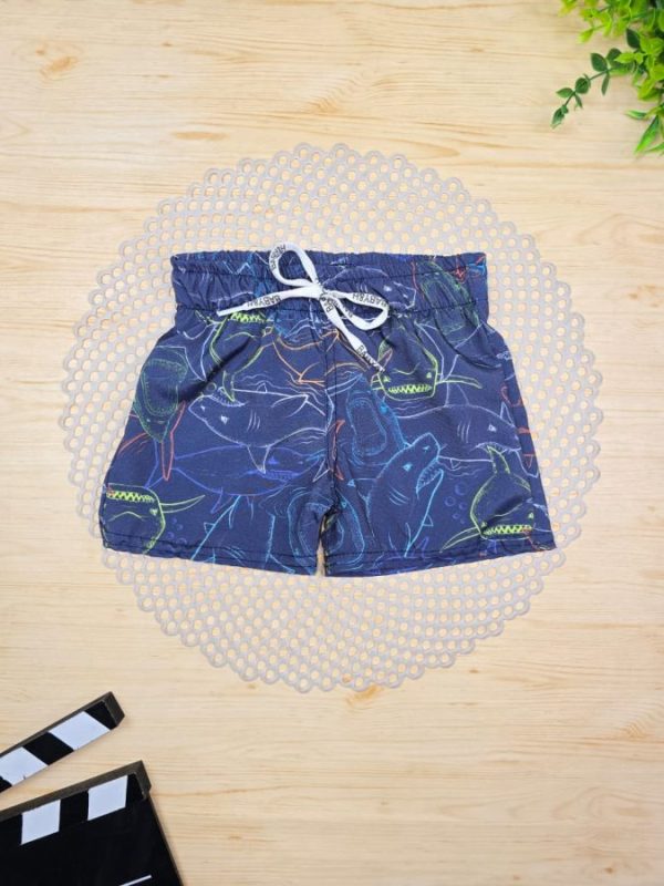 Shorts Infantil De Tactel c/ Elastano Estampado - Tubarão