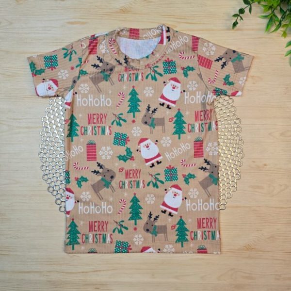 Camiseta Curta Infantil Estampada Canelada Merry Christmas