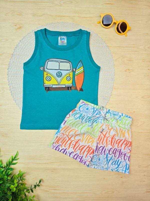 Conjunto Infantil Regata e Shorts Tactel c/Elastano Estampado - Kombi