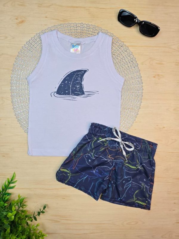 Conjunto Infantil Regata e Shorts Tactel c/Elastano Estampado - Barbatana