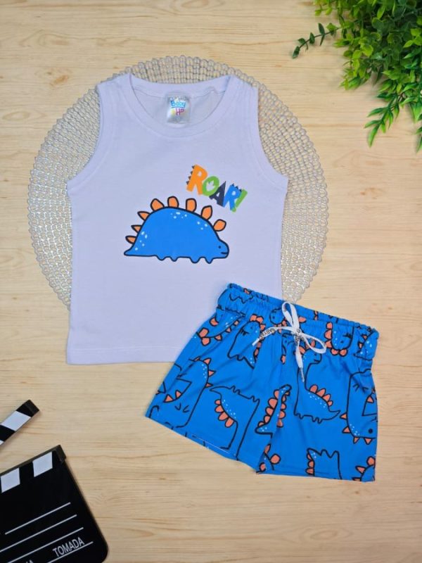 Conjunto Infantil Regata e Shorts Tactel c/Elastano Estampado - Dino