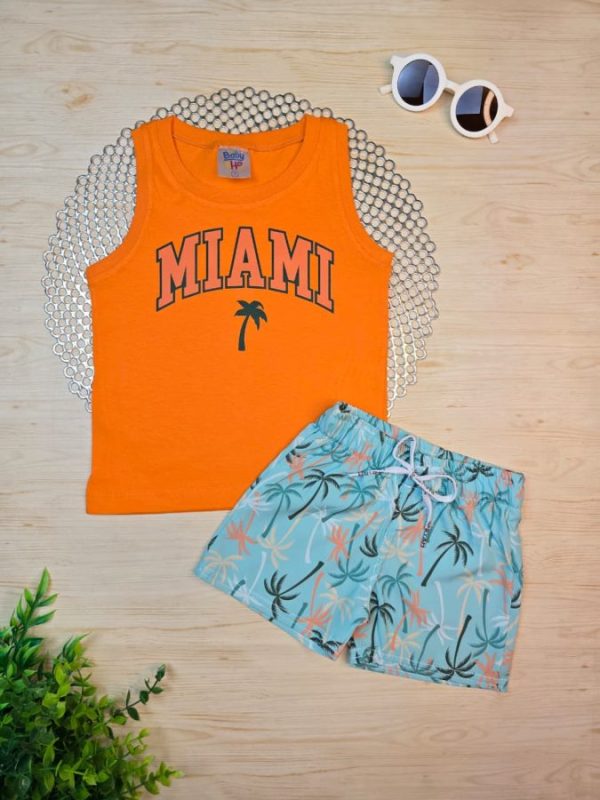 Conjunto Infantil Regata e Shorts Tactel c/Elastano Estampado - Miami