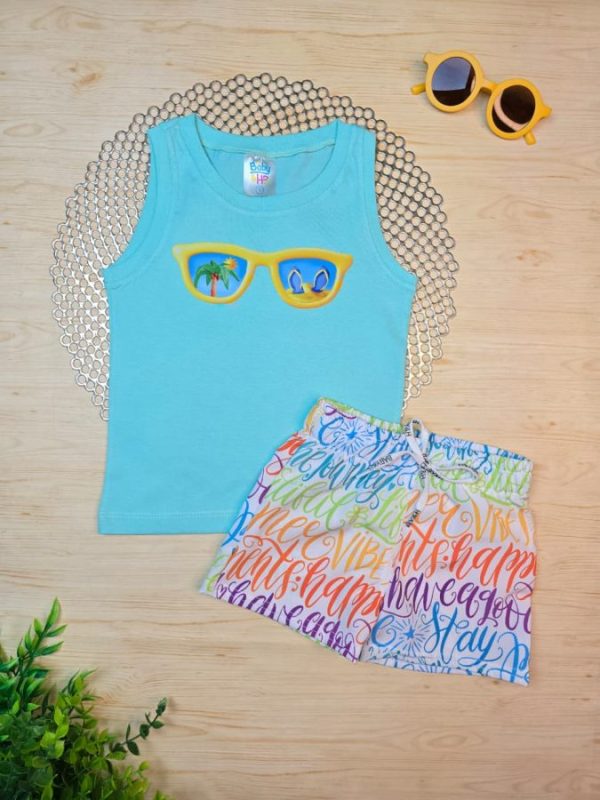 Conjunto Infantil Regata e Shorts Tactel c/Elastano Estampado - Óculos
