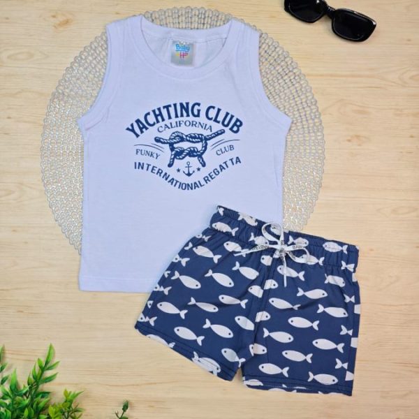 Conjunto Infantil Menino Regata e Shorts Tactel - Peixinhos