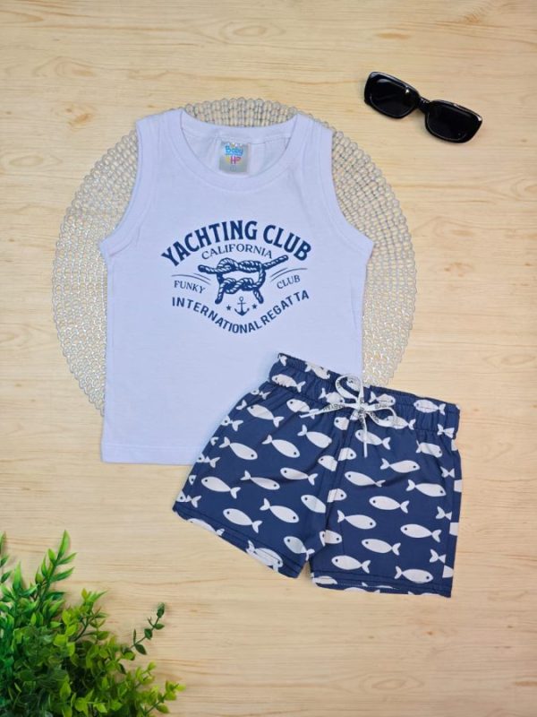 Conjunto Infantil Regata e Shorts Tactel c/Elastano Estampado - Peixinhos