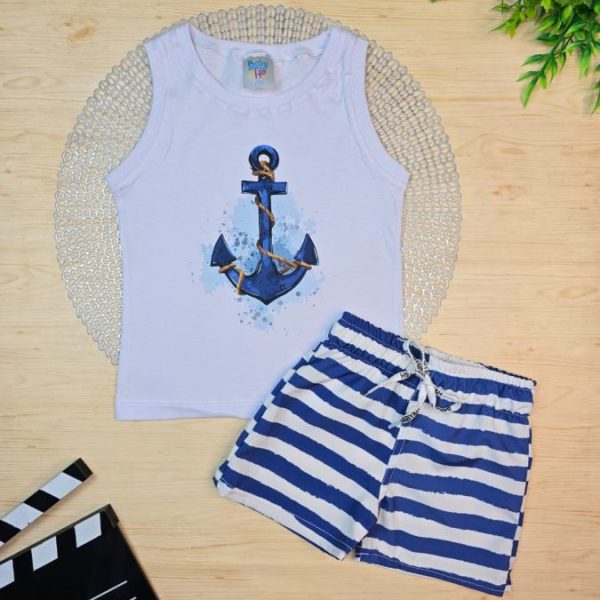 Conjunto Infantil Menino Regata e Shorts Tactel - Âncora