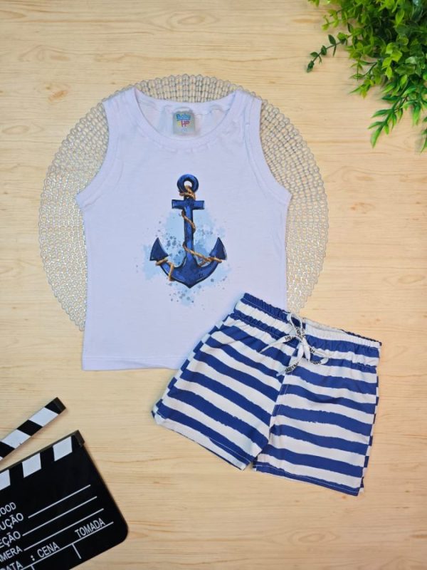 Conjunto Infantil Regata e Shorts Tactel c/Elastano Estampado - Âncora