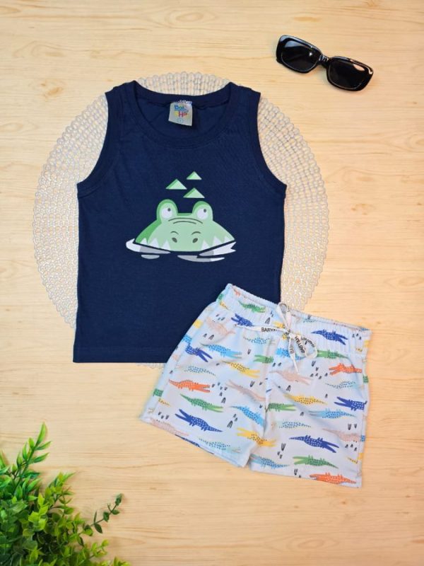 Conjunto Infantil Regata e Shorts Tactel c/Elastano Estampado - Jacaré