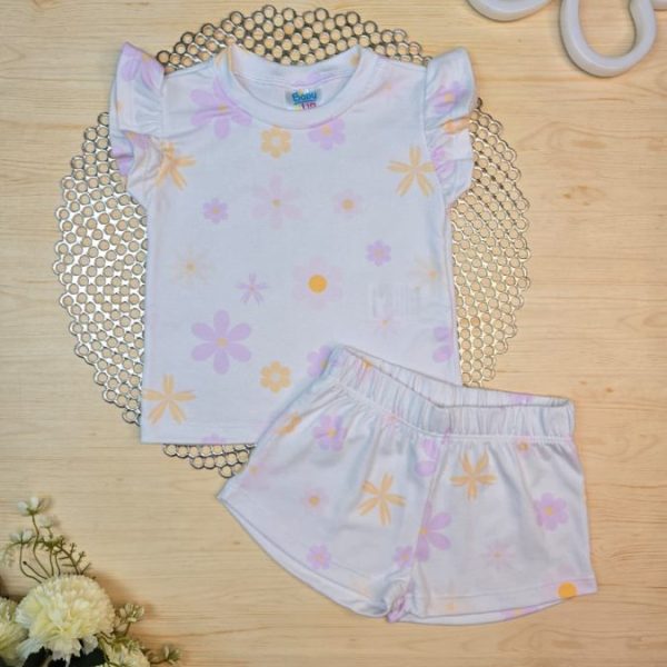 Pijama Infantil de Menina Curto Pele de Pêssego - Florzinhas