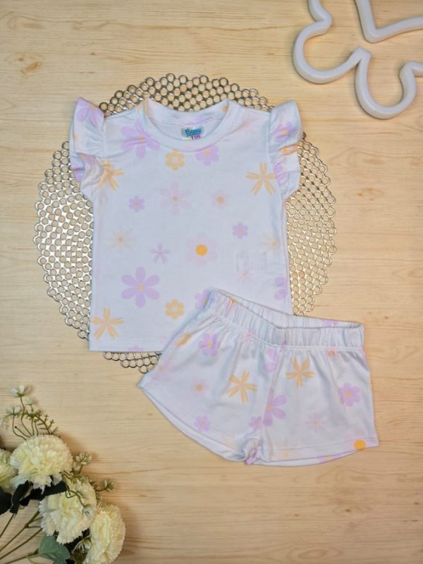 Pijama Infantil Curto Pele de Pêssego Estampado - Florzinhas