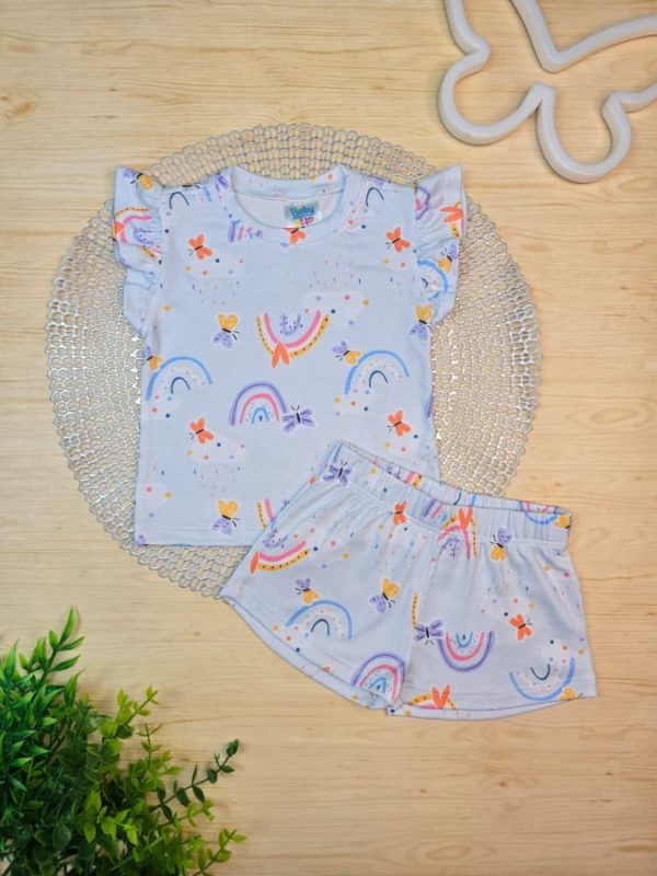 Pijama Infantil Curto Pele de Pêssego Estampado - Arco-íris