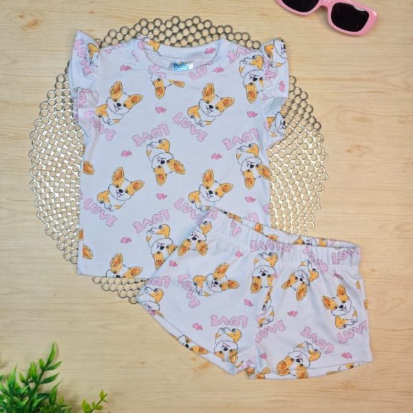 Pijama Infantil de Menina Curto Pele de Pêssego - Dog Love